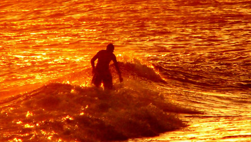 Surf under solnedgång